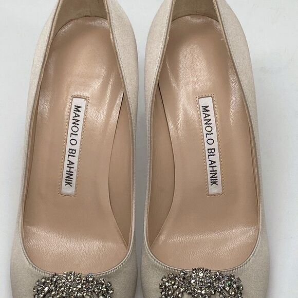 Manolo Blahnik Hangisi 70 Embellished Satin Pumps size 37 - Picture 4 of 13